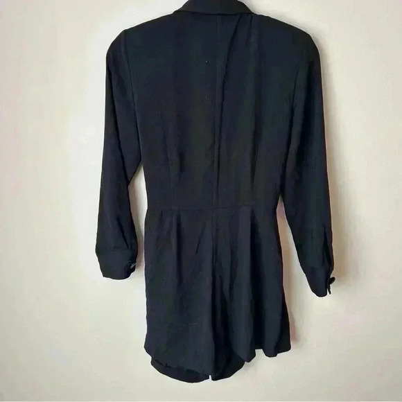 Zara Black Pleated Deep V-Neck Black Button Jumpsuit Romper Women’s Size Small - Picture 5 of 8